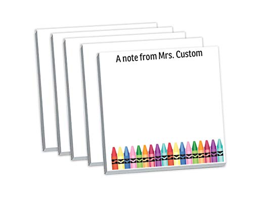 Sticky Notes Personalized with Your Text // Crayon Design, Unique Teacher Gift idea, Personalized, Custom Name, 3"x3" Sticky Note Pads (5)