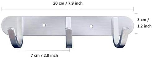 Sagmoc Coat Hook Rack Brushed Nickel 8-Inch Coat&Towel Hook Rail Wall Mounted with 3 Hooks, Durable Wall Hangers for Bedroom, Bathroom, Foyer, Hallway (SUS304 Stainless Steel)