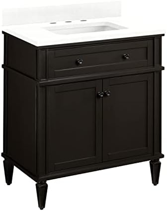 Signature Hardware 464697 Elmdale 30" Free Standing Single Vanity Set with Mahogany Cabinet, Vanity Top, and Rectangular Undermount Vitreous China Sink - 8" Faucet Holes