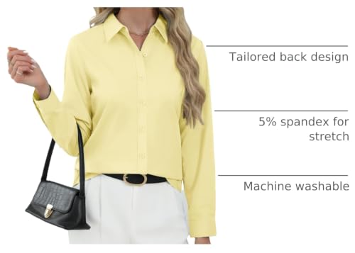 Image of J.VER Button Down Shirts for Women Stretch Collared Long Sleeve Dress Shirt | Business Casual, for Work Office, Meetings, Dinner, Dates, Travel, Leisure, Elegant, Workout, Social Gathering, Commute