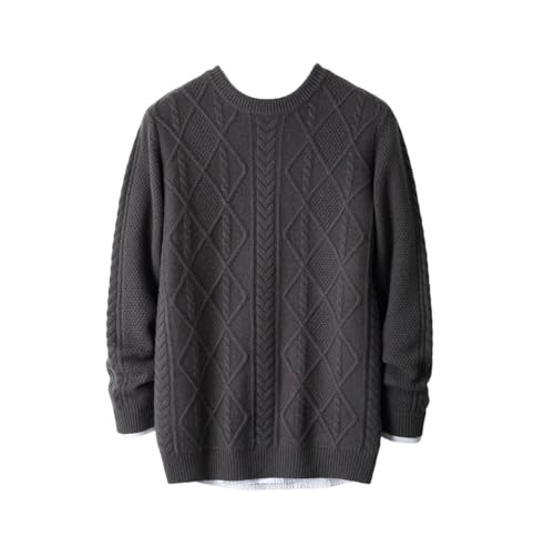 Suéter de lana merino para hombre, cuello redondo, punto trenzado, suave y cálido, para invierno, 2, M