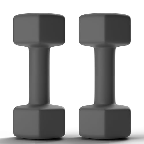 GRETERST Dumbbells Set Rubber Coated Hex Hand Weights Exercise & Fitness for Home Gym Workouts Strength Training Equipment, Grey, 5LB