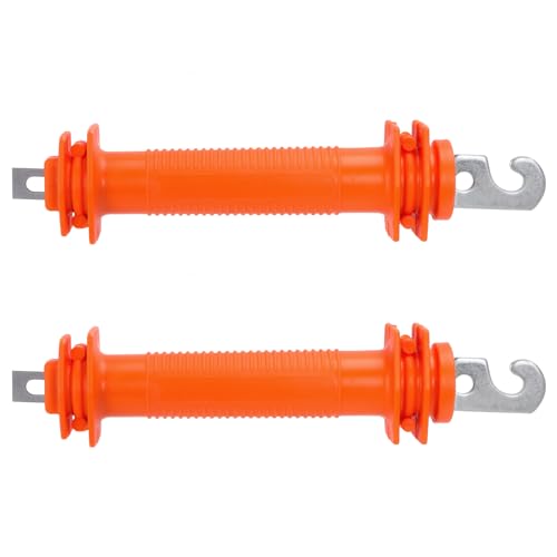 Efarmkeper 2 Pcs Electric Fence Handle - Heavy Duty Insulated Gate Handle with Spring Hook High-Visibility Orange for Livestock & Garden Fencing