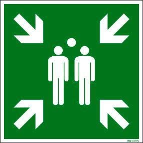 Rettungszeichen Sammelstelle [E007], Aluminium 400x400 mm, langnachleuchtend, witterungsbeständig, ASR A1.3 / ISO 7010 Sicherheitszeichen