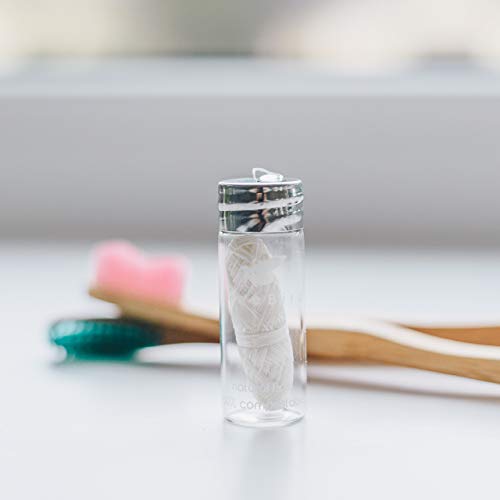 Biodegradable Dental Floss By Treebird | Refillable & Reusable Zero Waste Glass Dispenser | 3X33Yd Waxed Natural Cruelty Free Peace Silk Spools | 100% Compostable | Eco Friendly Plastic Free Oral Care #TOP2