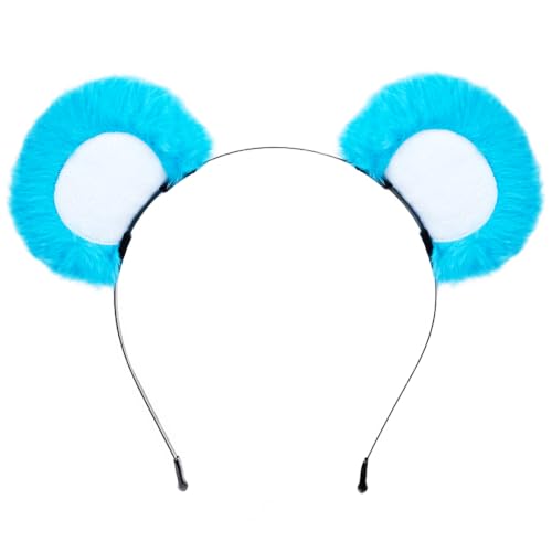 SIOTMERA Bear Ears Headband Blue, Cute Care Movable Hairband Adult with Animals Costume, Soft Makeup Head Wear for Washing Face Women Cosplay Party Halloween