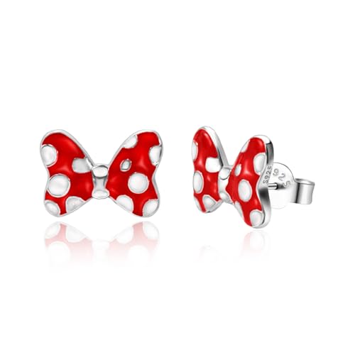 Red Bow Earrings Sterling Silver Red Mouse Bowknot Stud Earrings Cute Dainty Sweet Lucky Cute Animal Jewelry Gifts for Women Daughter Birthday