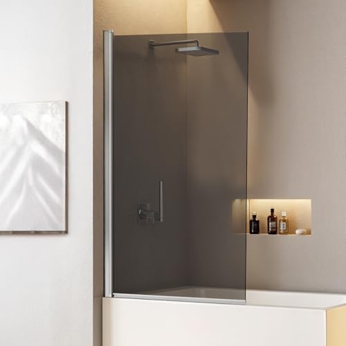 INMOZATA Shower Screen Tempered Explosion-Proof Glass Shower Screens for Bath 180 Degree Rotation Over Bath Shower Screen Glass PanelGrey Glass