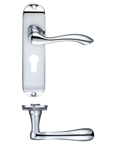 Kooples Hardware Project Arundel Lever on Euro Backplate – 175mm x 42mm – Satin Stainless Steel Door Handle for Euro Cylinder Locks – Contemporary Commercial Style – Fixings Included (Polished Chrome) — image 1