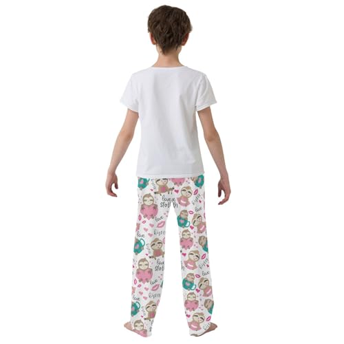 Sloth Love Kiss Boys Long Pants Soft Trousers Elastic Waist Kids Lounge Bottoms with Pockets S-XL3