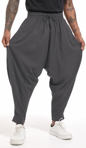 perdontoo Mens Harem Pants Loose Fit Elastic Waist Drawstring Aladdin Hippie Trousers3