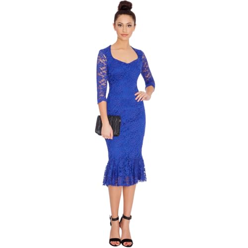 Goddiva - Abito midi aderente con orlo a peplo e foderato, colore: Blu Blu 40