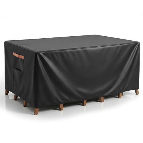 Outdoor Patio Furniture Cover Rectangular Heavy Duty 600D Waterproof Cover for Table & Chair Set Windproof UV Resistant All-Season Protection for Backyard Deck & Garden 64 L x 52 W x 28 H Black