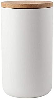 Ceramics Food Storage Jar with Wooden lid,Ceramics Food Storage Canister for Coffee, Sugar, Tea, Spices and Nuts (White 33.81oz/1000ml)
