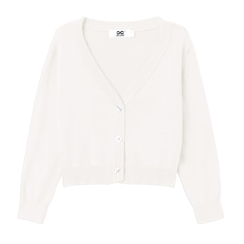 Girls Cropped Cardigan Sweater [Cute Petal Buttons] Long Sleeve Short Cardigan for Dress