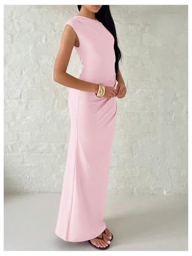 Image of Verdusa Women's Off The Shoulder Dresses Asymmetrical Ruched Sleeveless Maxi Dress