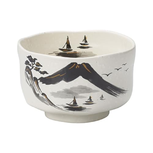 Waraku Fuuka Japanese Traditional Handcrafted Matcha Chawan Tea Bowl Cup Ceremony Tableware Pottery (Kinsai Sansuiga Hiyori Wan)