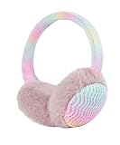 Lupieiae Girls Winter Ear Muffs Faux Fur Warm Earmuffs Rainbow Knit Outdoor Ear Warmers For Kids Toddlers,Nude Pink,3-16Years