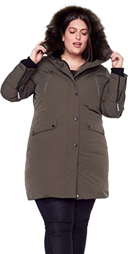 Alpine North Women’s Navy Vegan Down Long Parka Jacket (Plus Size) - Water Repellent, Windproof, Insulated Winter Coat With Faux Fur Hood,Olive, X3X-Large #TOP3