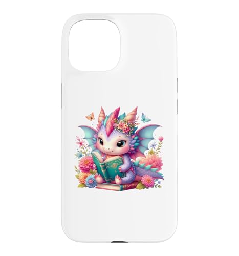 Cute Pink Baby Dragon Floral Book Lover Bookish Fantasy Era �X�}�z�P�[�X iPhone 15 �p