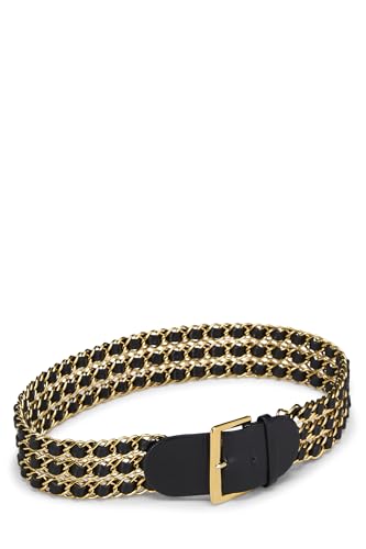 Pre-Loved Gold & Black Leather Chain Belt, Gold2
