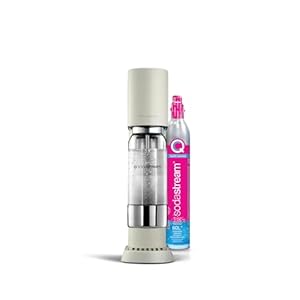 SodaStream ensō Sprudelwassermaschine und Soda | Packung mit 1 Flasche 1 l spülmaschinenfest + 1 Gasnachfüller 60 l | Finish sandweiß