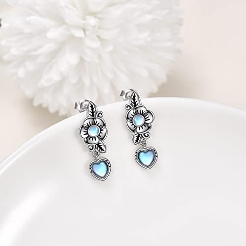 Sun and Moon /Flower /Star Earrings 925 Sterling Silver Moonstone Dangle Drop Earrings Huggie Earrings Jewelry Gifts for Women Girls