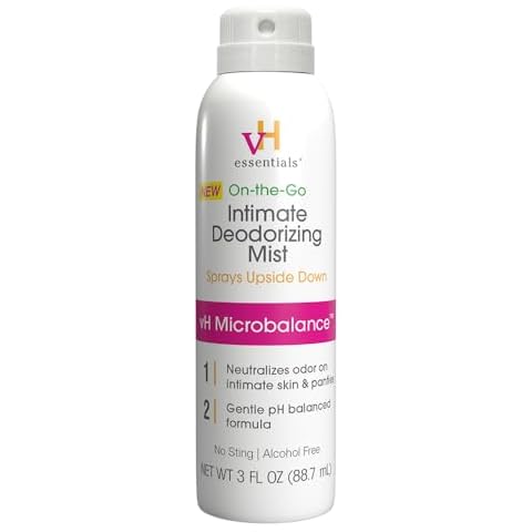 vH essentials Feminine Spray, Intimate Deodorizing Mist, Gentle Odor Eliminating Ph Balanced Formula, Sting Free, Alcohol free, Continuous Spray, 3 floz. Cover