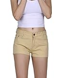 HDE Women's Solid Color Ultra Stretch Fitted Low Rise Moleton Denim Booty Shorts (Khaki, Medium)