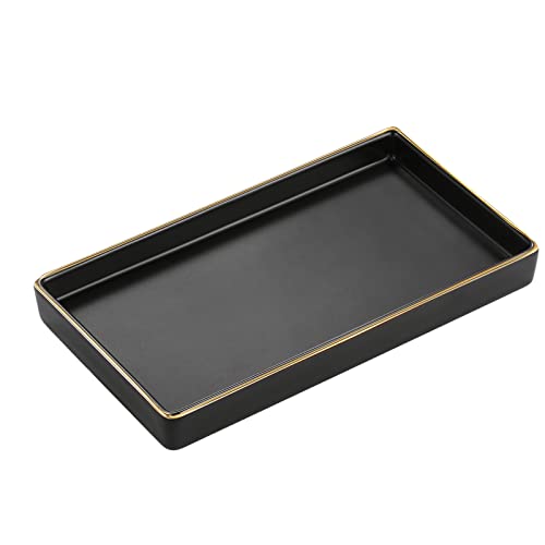 Luxspire Schmuck Tablett, Keramik Tablett Dekoschale Küchen Badezimmertablett Vanity Schmuckschale Organizer Kosmetiktablett für Seifenspender Gewebe Kerzen Schlüssel Serviertablett, S - Matt Schwarz