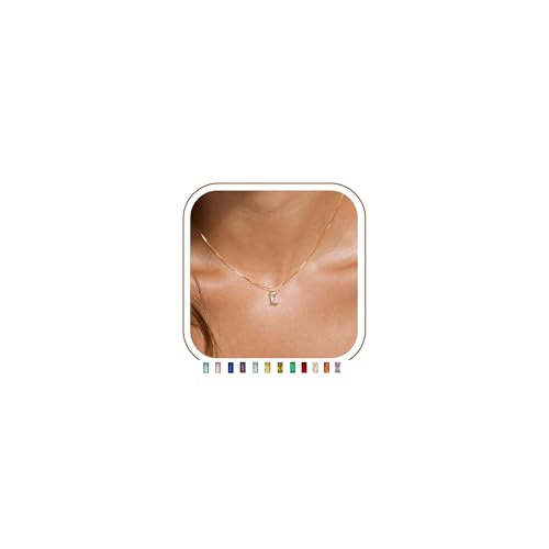FUNEIA Kette Damen 14K Vergoldete/925 Sterling Silber mit Geburtsstein Anhänger Halskette Gold Silber Exquisit Frau Mädchen Mama Schmuck Geburtstag Hochzeitstag Valentinstag Muttertags Geschenk