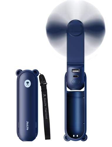 JISULIFE 3 IN 1 Handheld Mini Fan - Portable Fan & Power Bank & Flashlight, 19H Max Cooling, USB Rechargeable, Pocket-Sized for Travel, Cruise, Concerts, Makeup, 2026 Summer Gifts for Women(Blue)