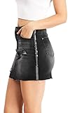 Celebrity Pink Women's Juniors Mid Waist Sequin Denim Mini Skirt (Coal Black, 11)