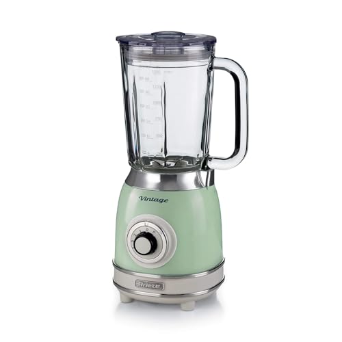 Ariete Batidora De Vaso Vintage, 1000W, Jarra Vidrio 1.5L, 4 Cuchillas Acero Inoxidable, 4 Velocidades, Función Pulse, Verde