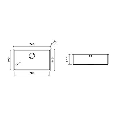 Plados SL7400 Küchenspüle aus satiniertem Edelstahl für die Unterputzmontage