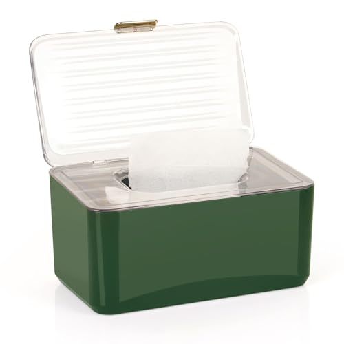 Image of Flenpptly Baby Wipes Dispenser, Large Capacity, Moisture-Sealing, One-Handed Operation, 100 Wipes, Green
