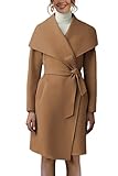 Cicy Bell Women's Pea Trench Coat Lapel Collar Long Jacket Open Front Belted Overcoat with Pockets