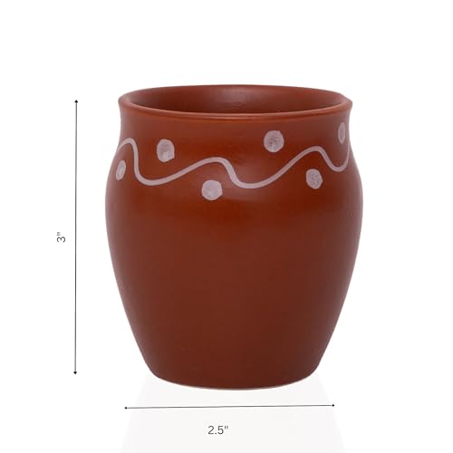 Handmade Traditional Kulhar Kulhad Chai Tea Coffee Mug Cup Cantaritos Set of 6 Glazed Earthenware Glossy Finish Clay Terracotta Artisanal Studio Pottery Natural Brown Rustic Eco-Friendly 2.5 x 3 Inch