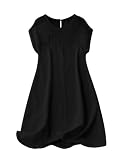 SweatyRocks Damen Casual Kleid mit Spitze Rundhalsausschnitt Minikleid Lockeres Sommerkleid Kappärmel Freizeitkleid Sommer Outfits Schwarz M