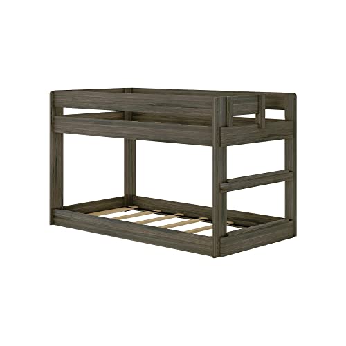 Max & Lily Modern Farmhouse Low Bunk Bed, Twin-Over-Twin Bed Frame For Kids, Barnwood Brown #TOP2