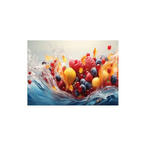 Arte de frutas en el agua con diseño abstracto rojo y formato vertical de 40x60cm sin marco