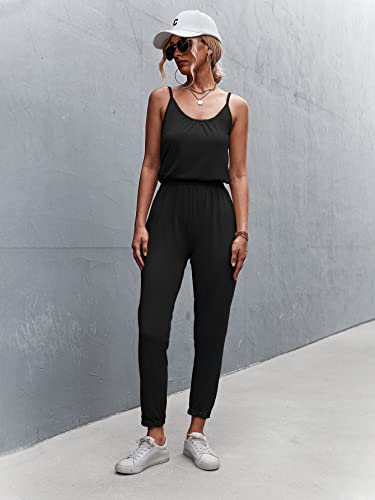 Floerns Women's Solid Spaghetti Strap Adjustable Jumpsuit Cami Long Pants Romper Black L #TOP4