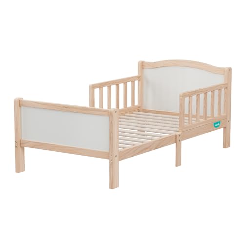 سرير خشبي للأطفال الصغار بقضيب حماية، تصميم أنيق ومتين مصنوع من خشب الصنوبر النيوزيلندي من ذا مون براند، (1.4 م × 73 سم× 60 سم)، للأطفال الصغار من 3 إلى 12 سنة، وزن يصل إلى 50 كجم