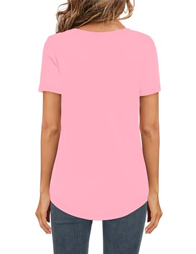 Image of Elesomo Womens T Shirts V Neck Summer Short /Long Sleeve Cotton Tops Tees