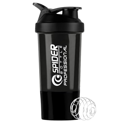 Image of Zyro Spider Gym Shaker Bottle, Shakers for Protein Shake 500 Ml with 1 Storage Compartment Gym protein shaker for workout (Pack of 1, Black)