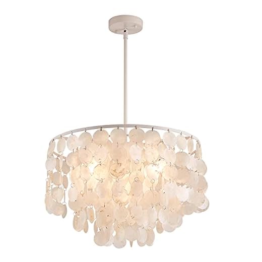 Aero Snail 3-Light Unique Tiered Chandelier Coastal Seaside House Circular Capiz Shells Ceiling Hanging Pendant Fixture for Living Room Bedroom Dining Room Hallway