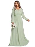 Ever-Pretty Women's Dresses Maxi Evening Round Neck A-Line Long Sleeve Bridesmaid Long Dress Mint Green 10UK