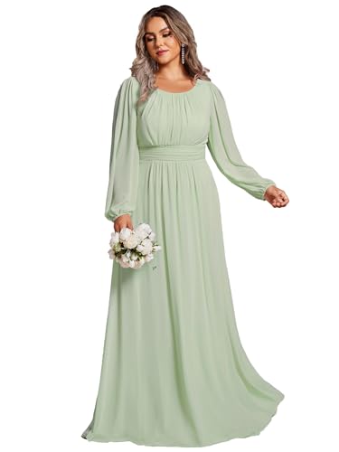 Robe de soirée longue plissée en mousseline délicate avec manches longues taille 54