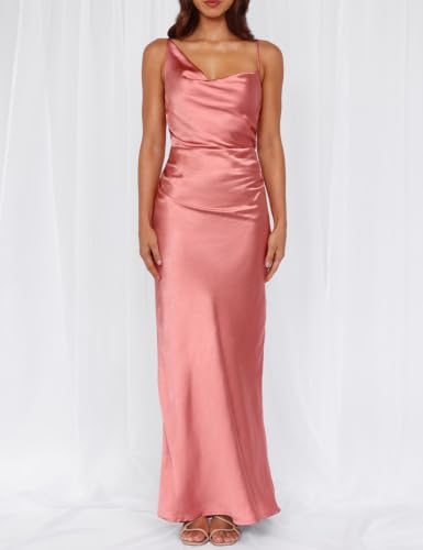 Image of Formal Satin Silk Spaghetti Strap Maxi Dresses for Women Wedding Guest