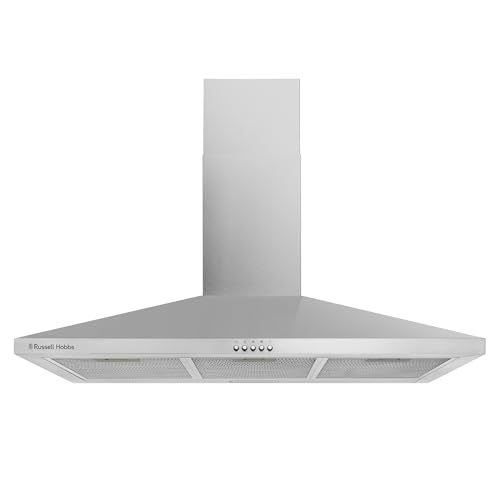 Image of Russell Hobbs 90cm Chimney Cooker Hood in Stainless Steel with 3 Speed Settings, 2x Carbon Filters, Extraction or Recirculation, 400 m³/h Extraction Rate, LED Lights, A++ Energy Rating, RH90SCH03A1SS